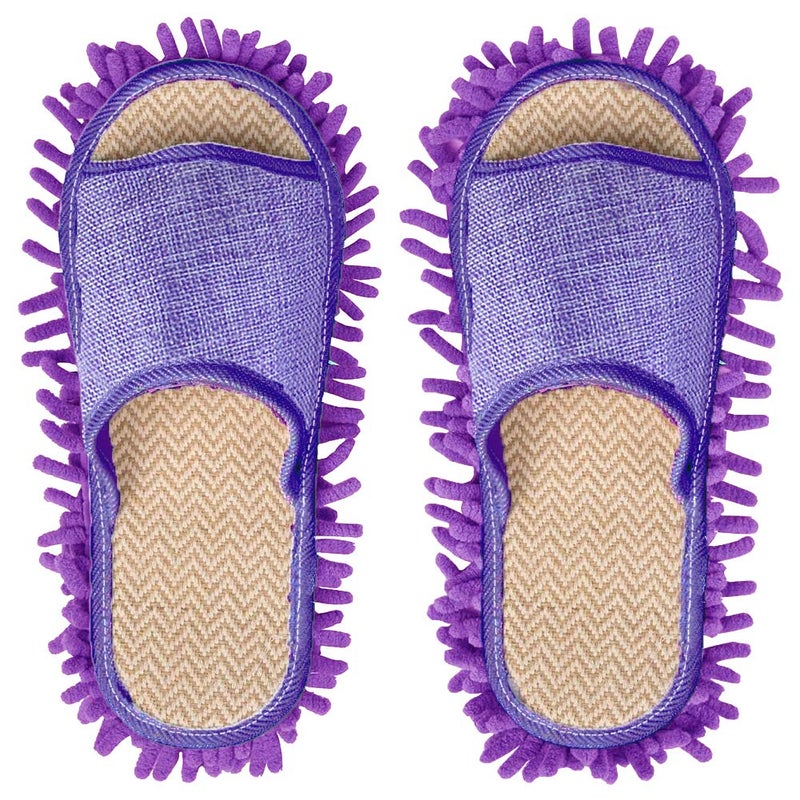 Moolecole Microfiber Mop Cleaning House Slippers Detachable Mopping Shoes Cleaning Tools Fits Womens Size 5.5-8 Purple - Image 3